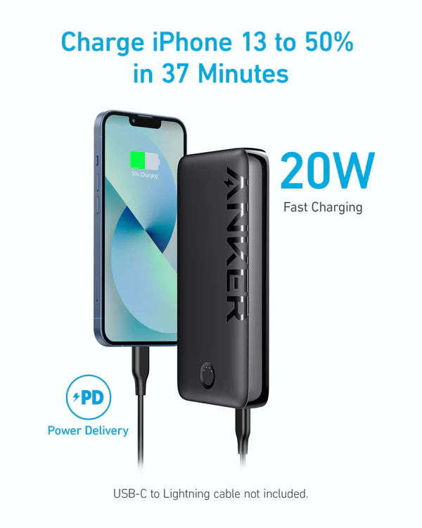 ANKER 335 POWER BANK WITH TWO USB-A PORTS AND ONE TYPE-C PORT 20000 MAH 20W PD - باوربنك 20000 ملي امبير 20 واط من انكر