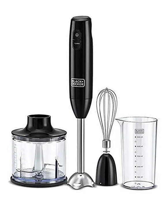 BLACK & DECKER Hand Blender, 600ml Chopping Bowl, Stainless Steel Blades, 500ml Beaker-خلاط يدوي من بلاك اند ديكر