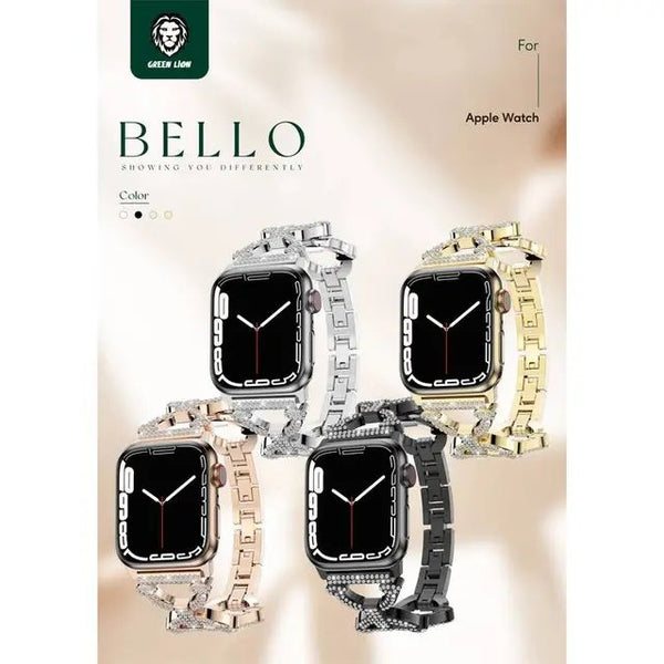 سير ساعة ستيل بناتي Green Lion Bello Crystal Strap for Apple Watch