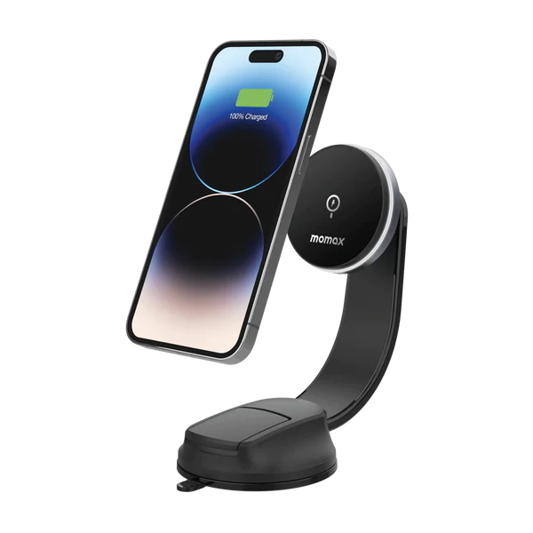 MOMAX Q.Mag Mount 5 15W magnetic wireless charging car mount CM25B - ستاند وشاحن لاسلكي للسيارة 15 واط من موماكس